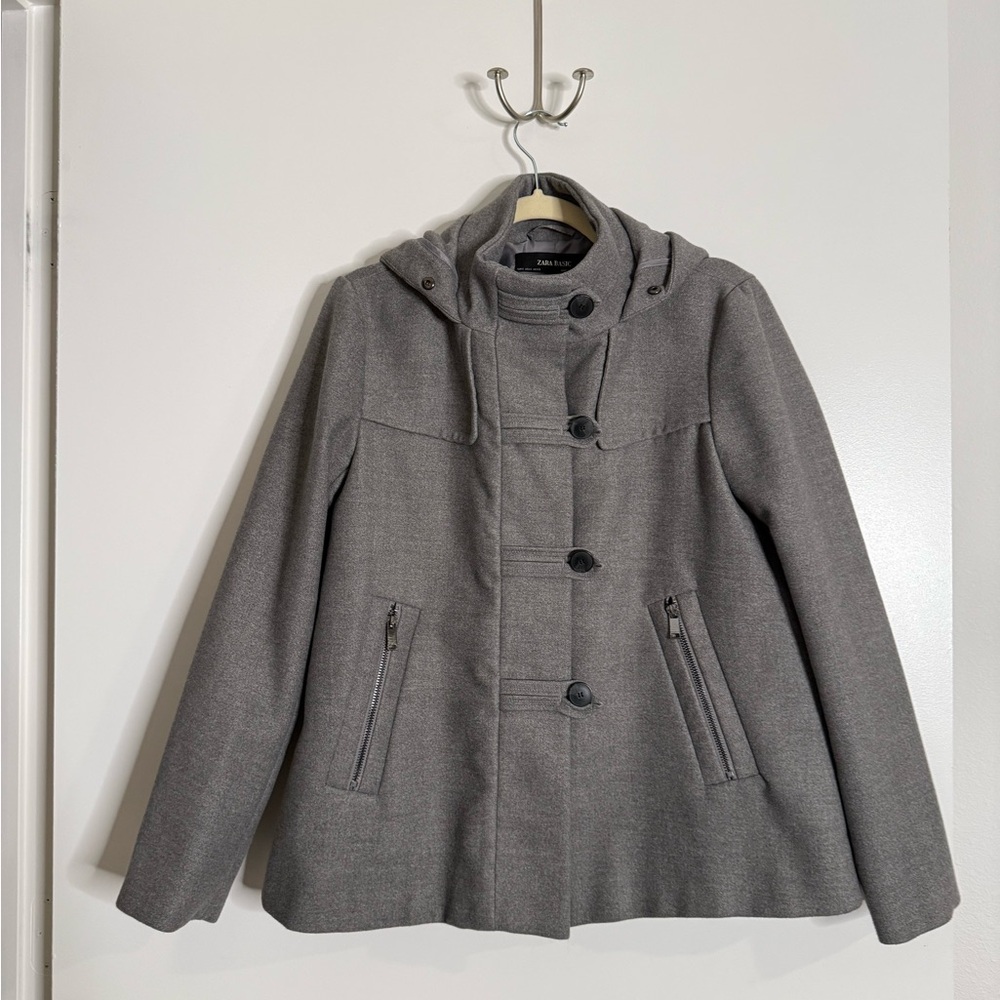 Zara Gray Women's Pea Coat with Hood